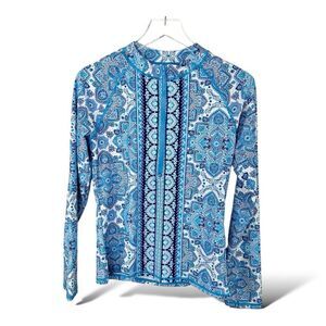 AQUA ET SOL SwimwearSPF 50 Rash Guard Cover Up Long Sleeve Shirt Quarter Zip L
